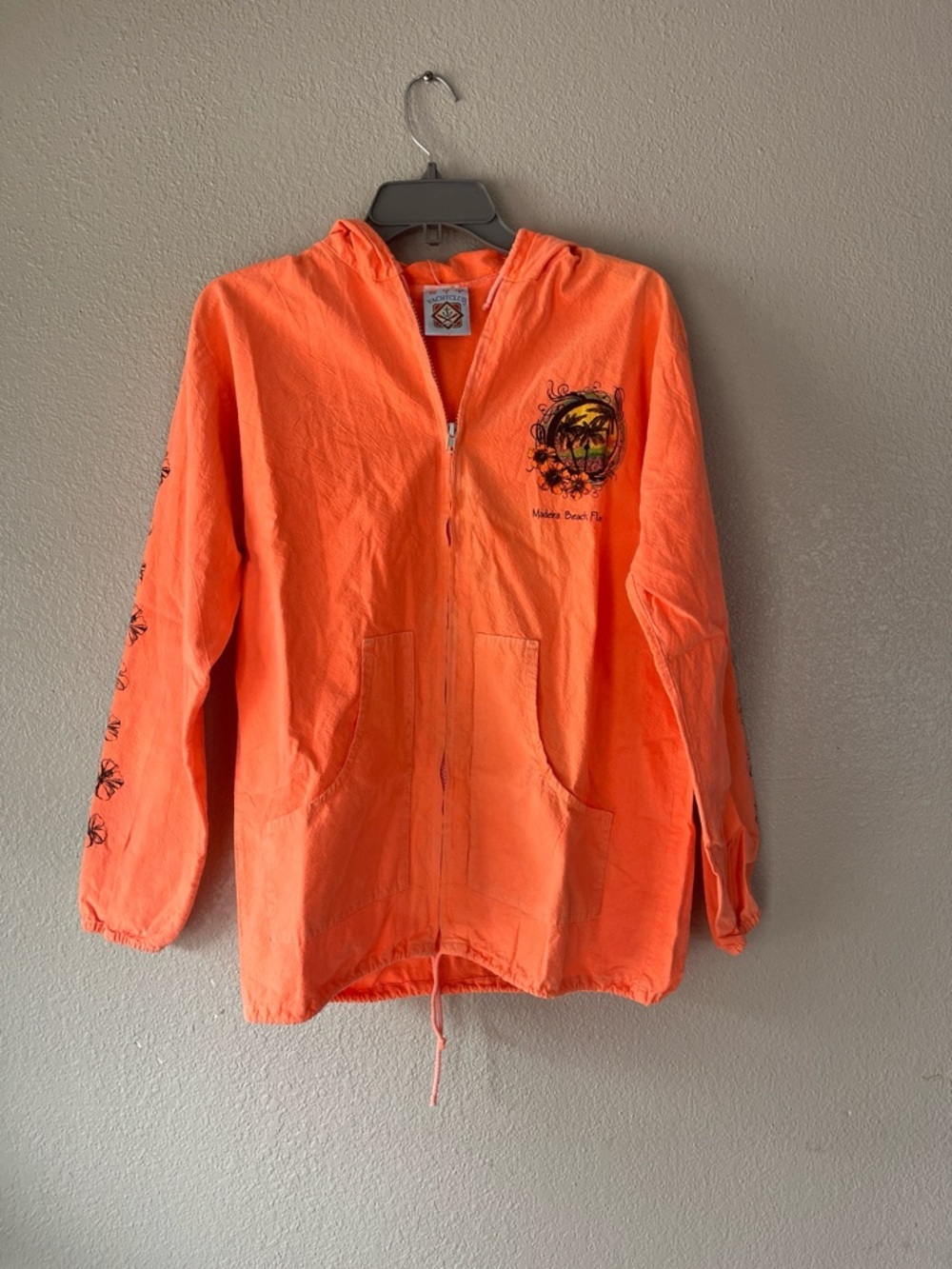Yacht club 100% cotton Orange Zip-Up Hooded Jacket with Beach Graphic